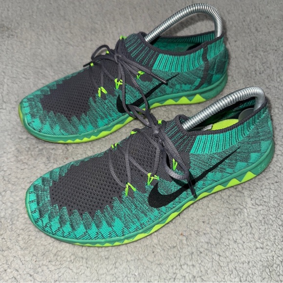 Nike Free 3.0 Flyknit Green Gray Gym Running Training Sneakers Women’s Size 8.5 - Picture 1 of 9